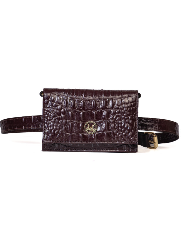 Banjul: Deep Brown Textured Crocodile Print