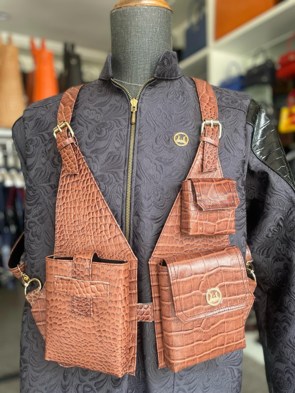 Utility Vest: Hickory Brown Crocodile Print