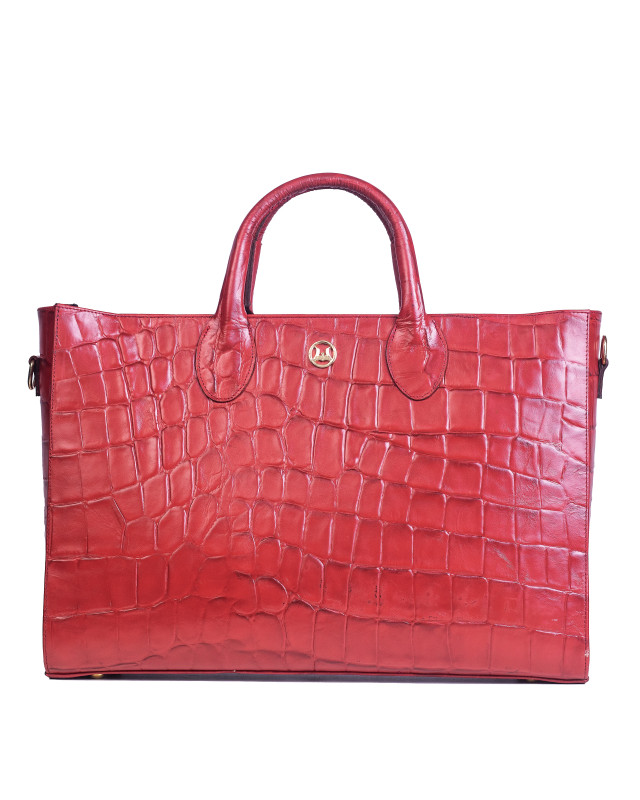 Midi Man Tote: Red Textured Crocodile Print