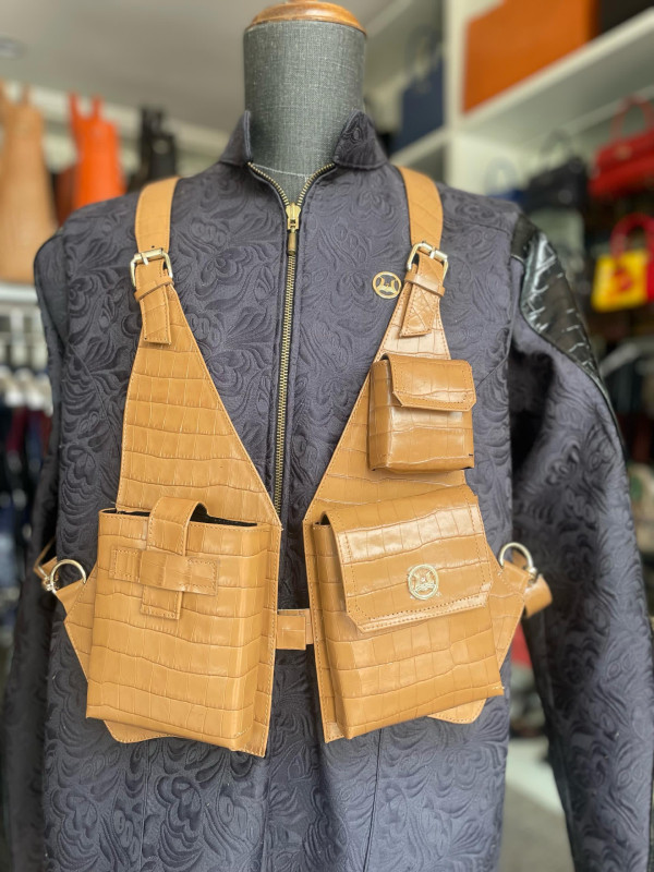 Utility Vest: Tortilla Brown Crocodile Print