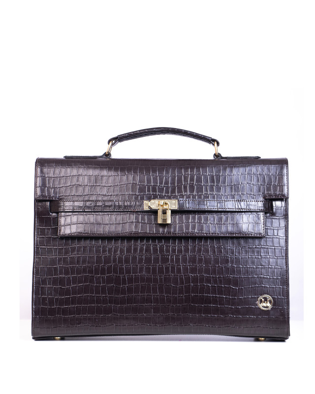 JFK Work Case(US): Dark Brown Crocodile Print