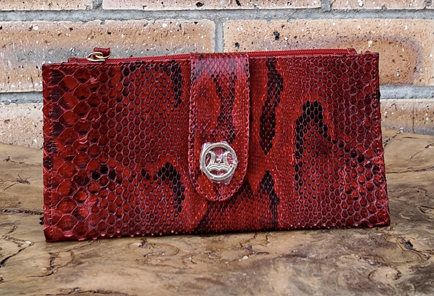Unisex Wallet: Red Exotic Snake Skin