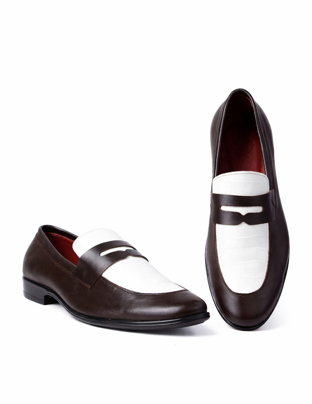 Penny Loafers: Brown and White Crocodile Print
