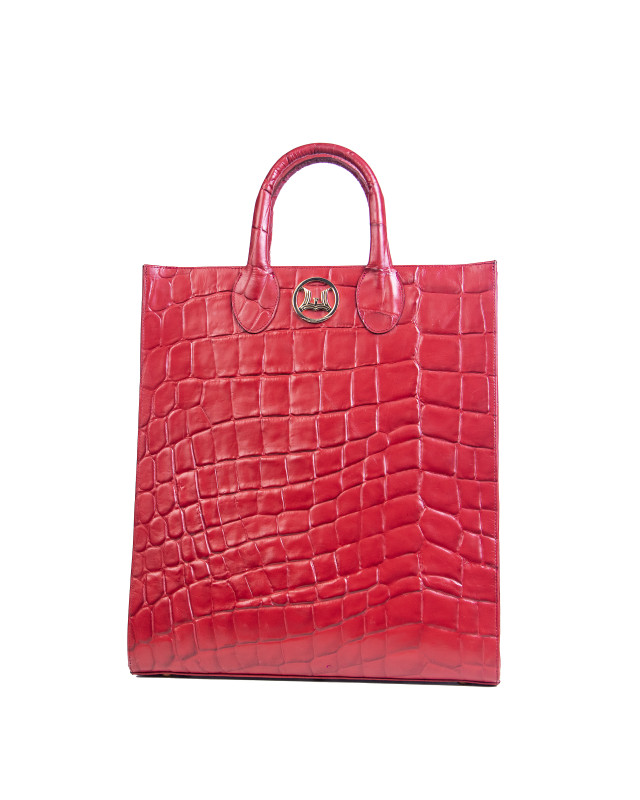 Man Tote: Red Textured Crocodile Print
