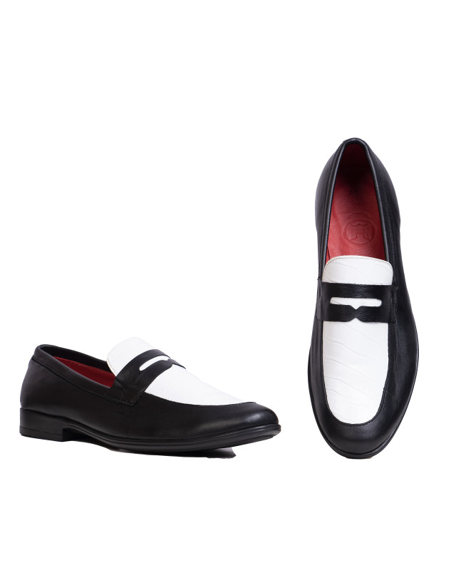 Penny Loafers: Black and White Crocodile Print