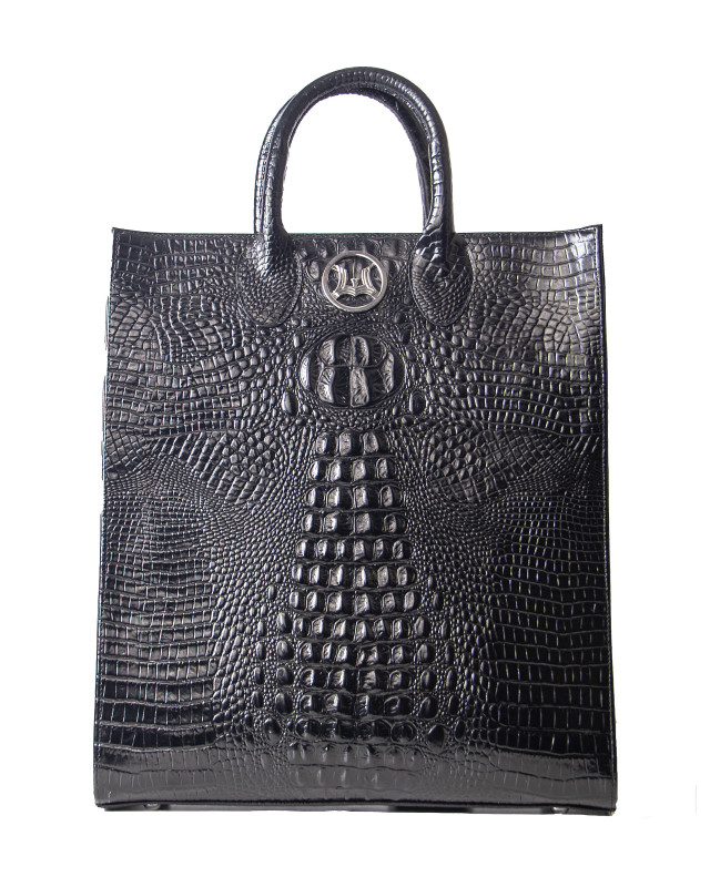 Man Tote: Limited Edition Black Textured Crocodile Print