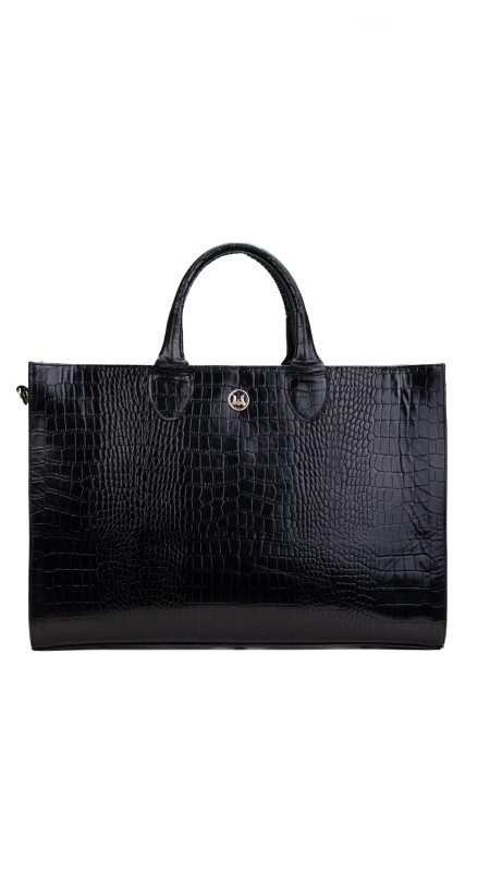 Midi Man Tote(GH): Black Crocodile Print