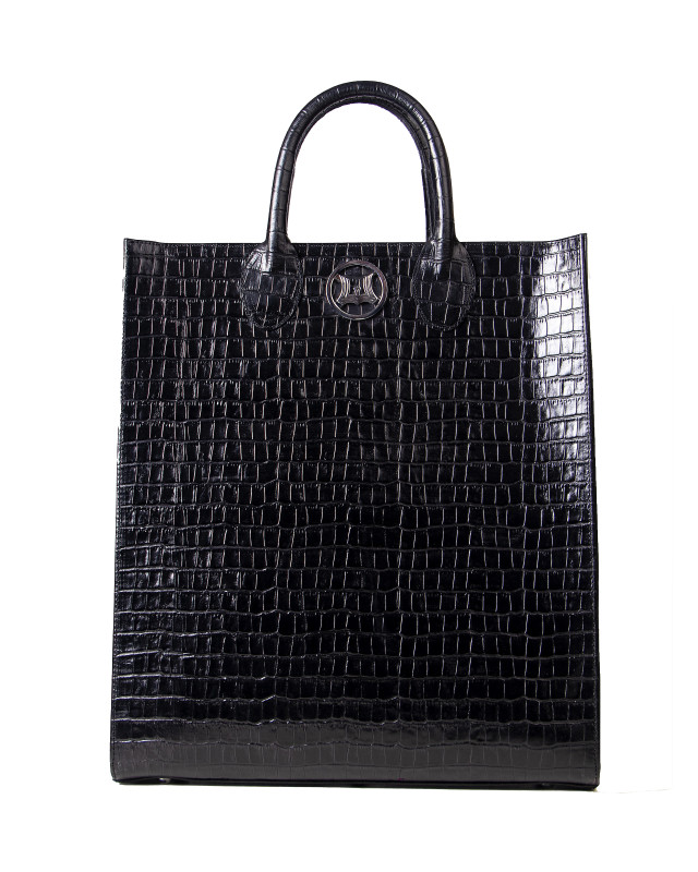 Man Tote: Black Crocodile Print