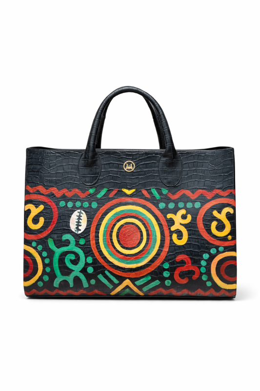 Midi Man Tote: Black Crocodile Print Meets Art