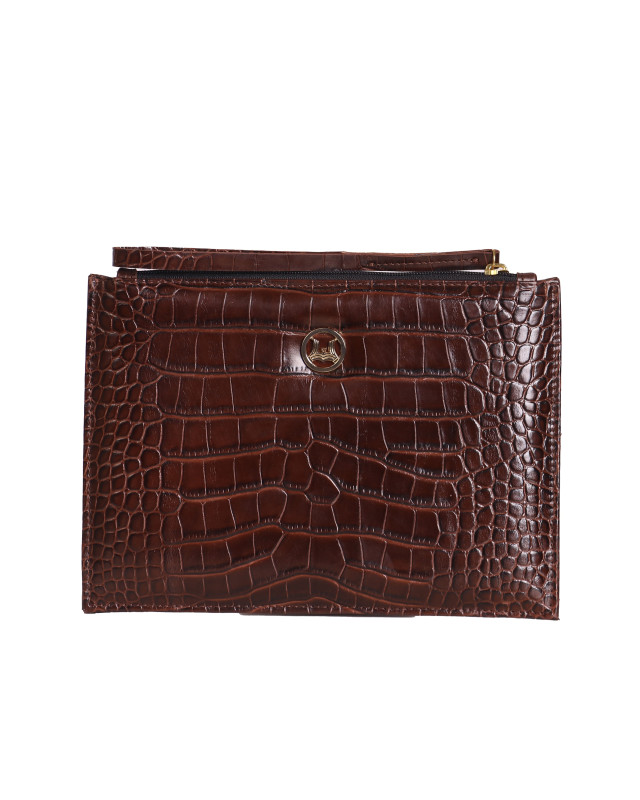Man Purse Mini: Hickory Brown Crocodile Print