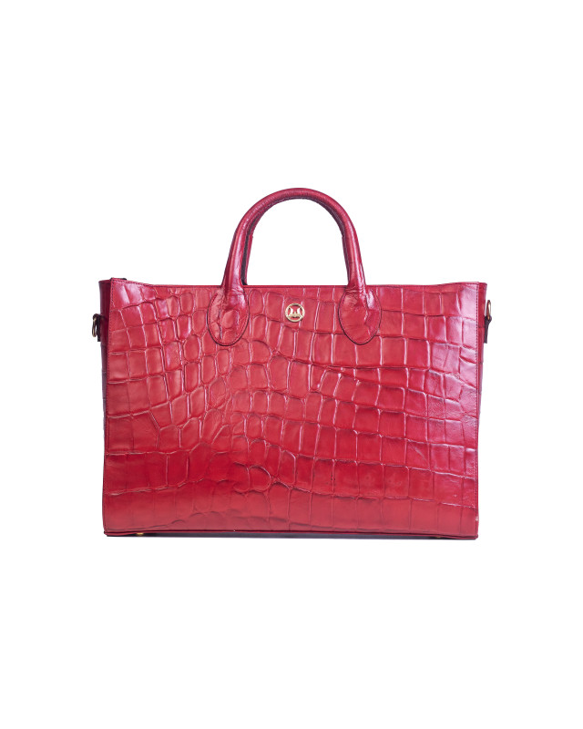 Midi Man Tote: Red Textured Crocodile Print