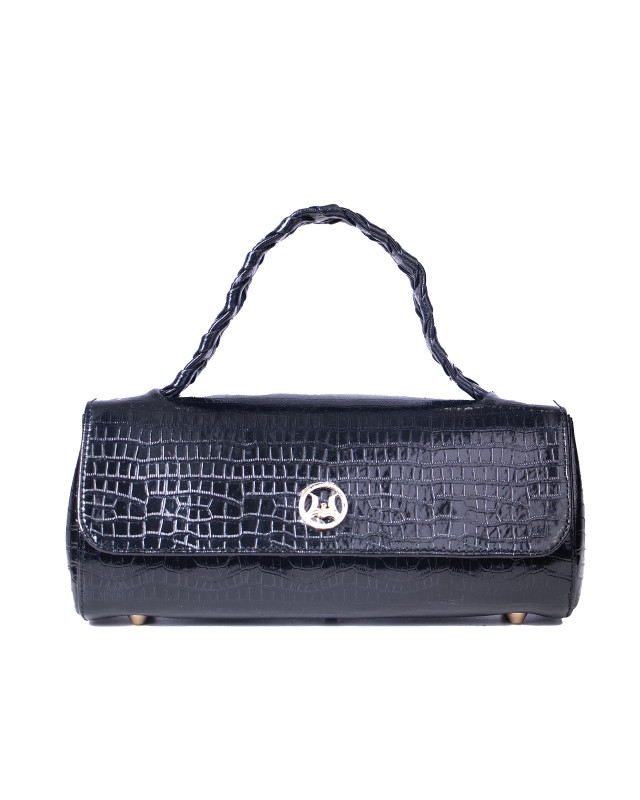 Milan Mini: Glossy Black Crocodile Print