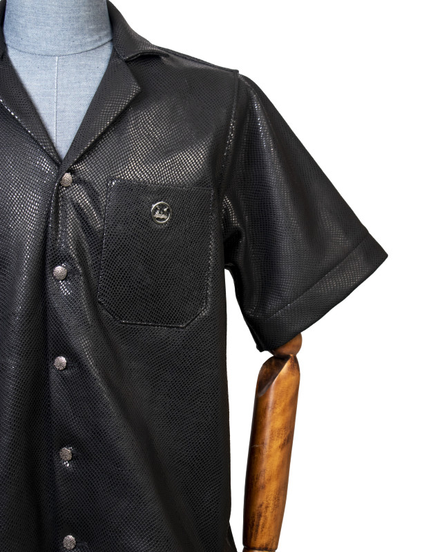 Leather Shirt: Metallic Black Reptilian Print
