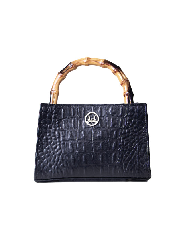 Shanghai Mini: Black Textured Crocodile Print