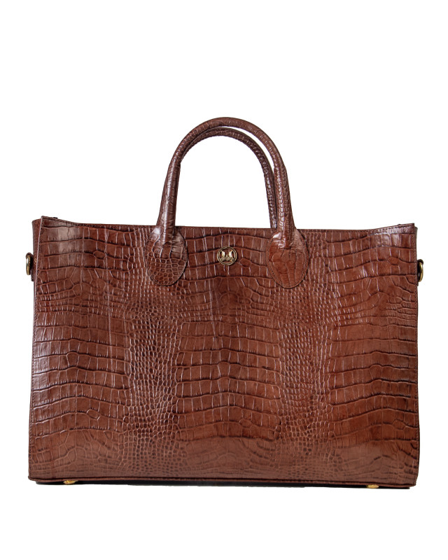 Midi Man Tote: Cinnamon Brown Crocodile Print