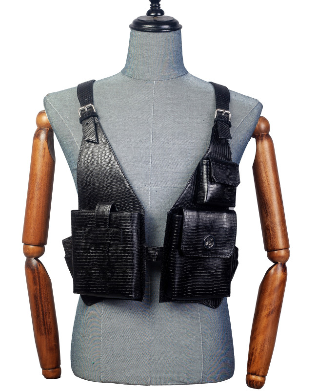 Utility Vest: Black Monitor Lizard Print