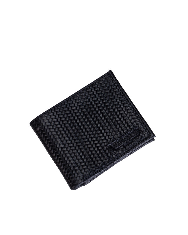 Wallet: Black Basket Woven Leather