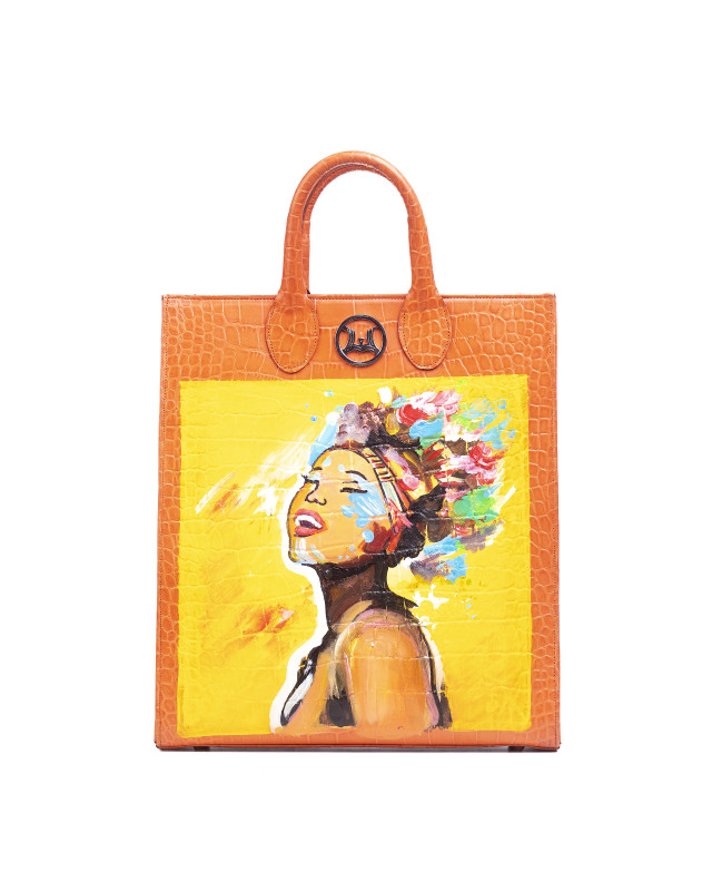 Man Tote: Orange Crocodile Print Meets Art #2
