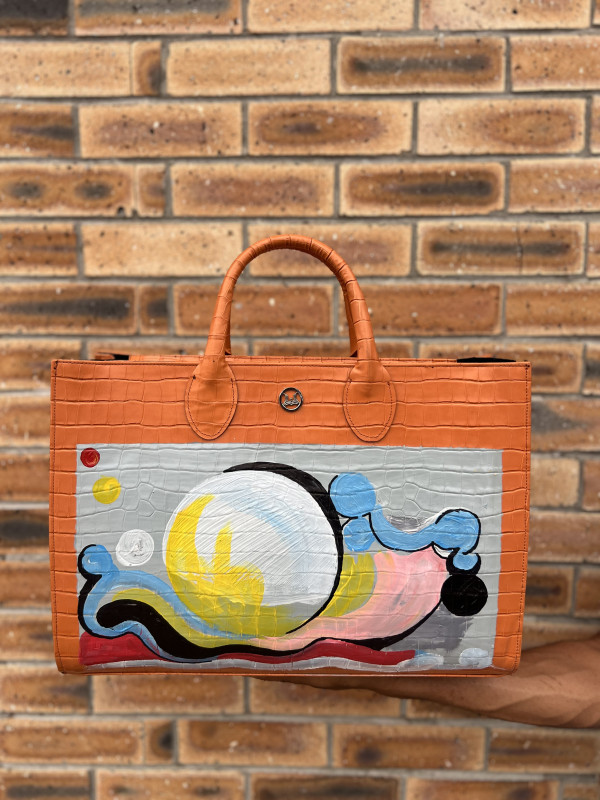 Midi Man Tote: Orange Crocodile Print with Art #1