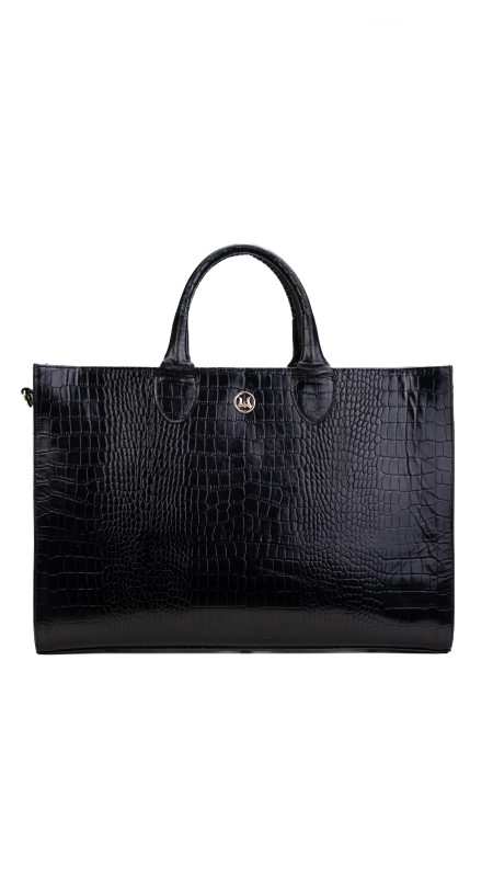 Midi Man Tote: Black Crocodile Print