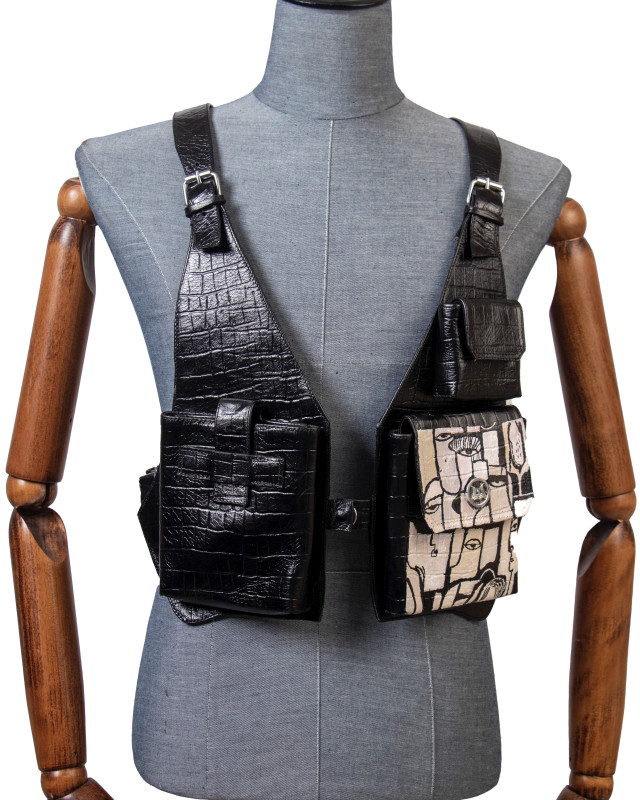 Utility Vest: Black Crocodile Print Meets Art