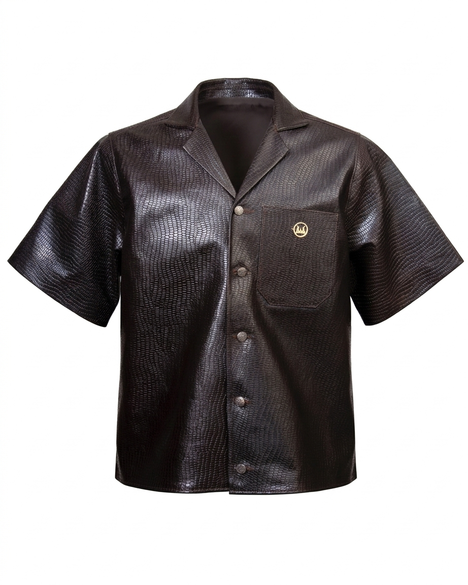 Leather Shirt: Brown Monitor Lizard Print