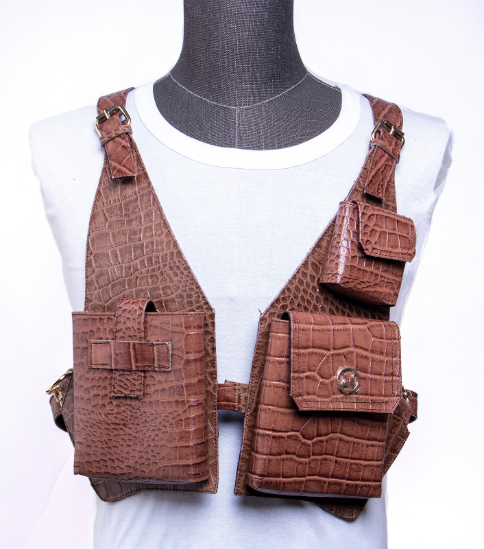 Utility Vest: Hickory Brown Crocodile Print