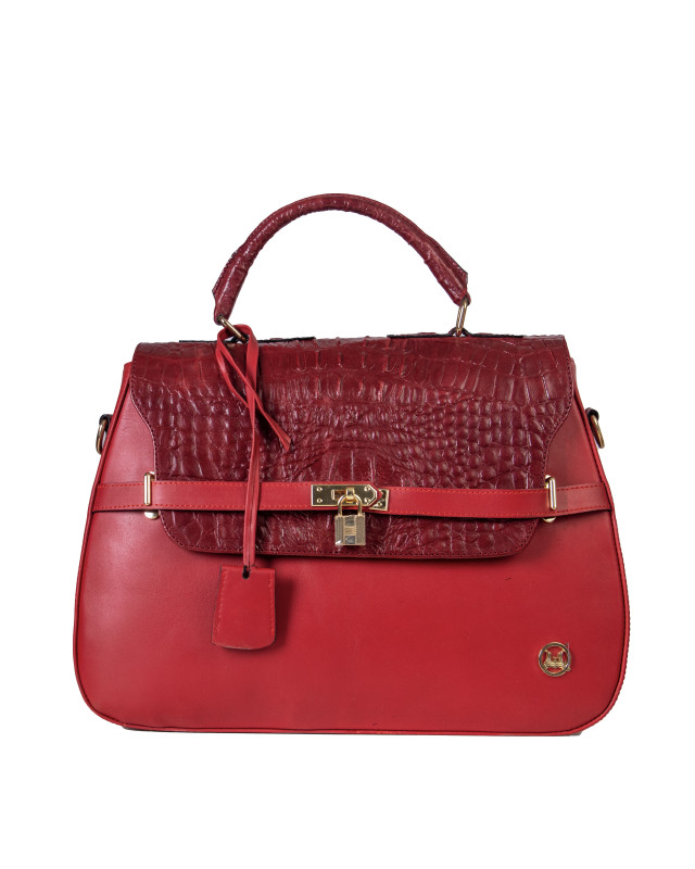 Brazzaville:  Plain Red and Cherry Wine Textured Crocodile Print