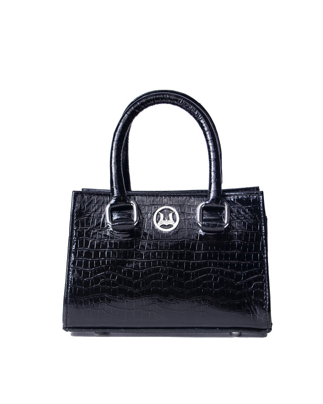 Lagos Mini: Glossy Black Crocodile Print