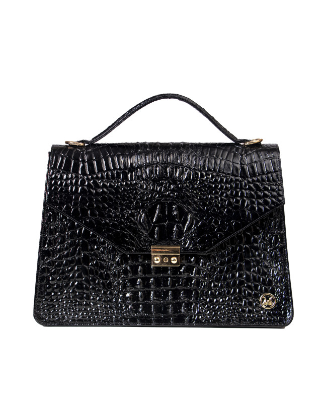 Her Work Case:  Black Textured Crocodile Print