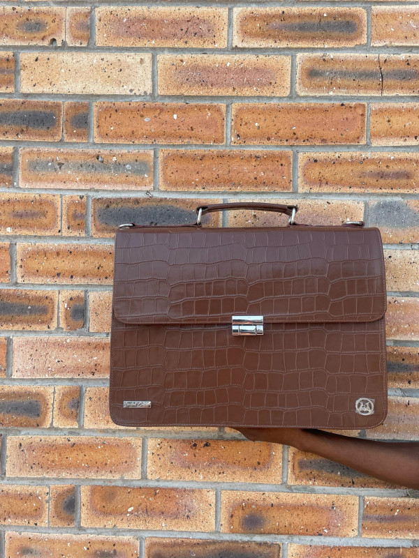 Satchel Work Case:  Limited Edition Taupe Brown Crocodile Print