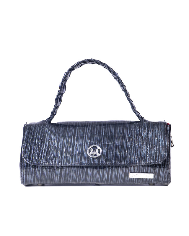 Milan Mini: Limited Edition Glossy Black Crocodile Print and Silver Stripes