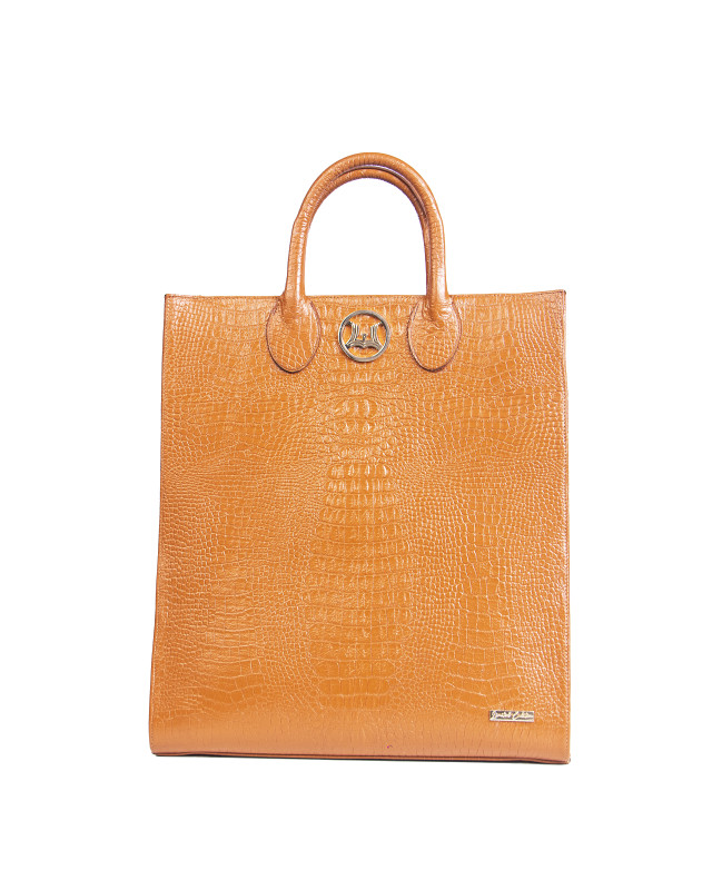 Man Tote: Limited Edition Toffee Brown Textured Crocodile Print