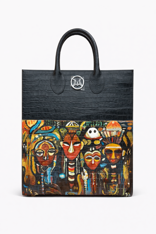 Man Tote: Black Crocodile Print Meets Art