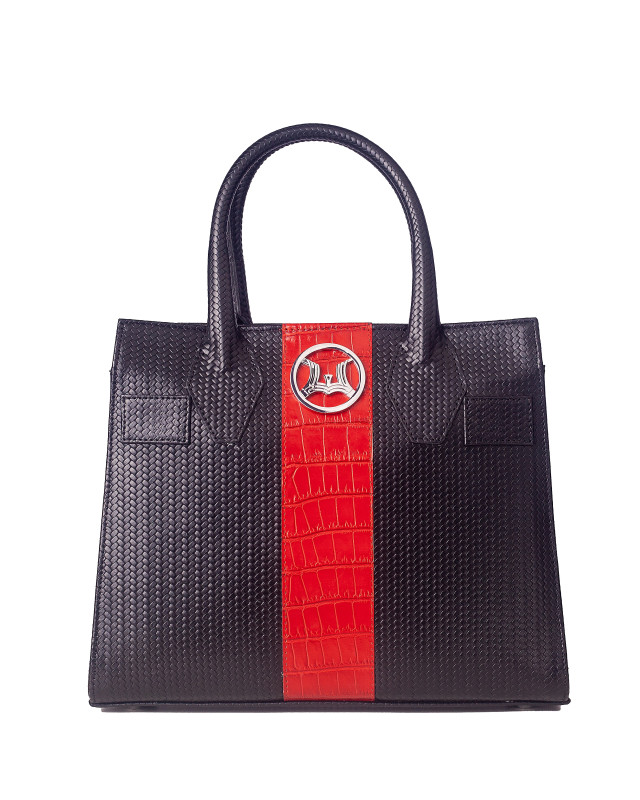 Montreal Midi: Black Basket and Red Crocodile Print Combination