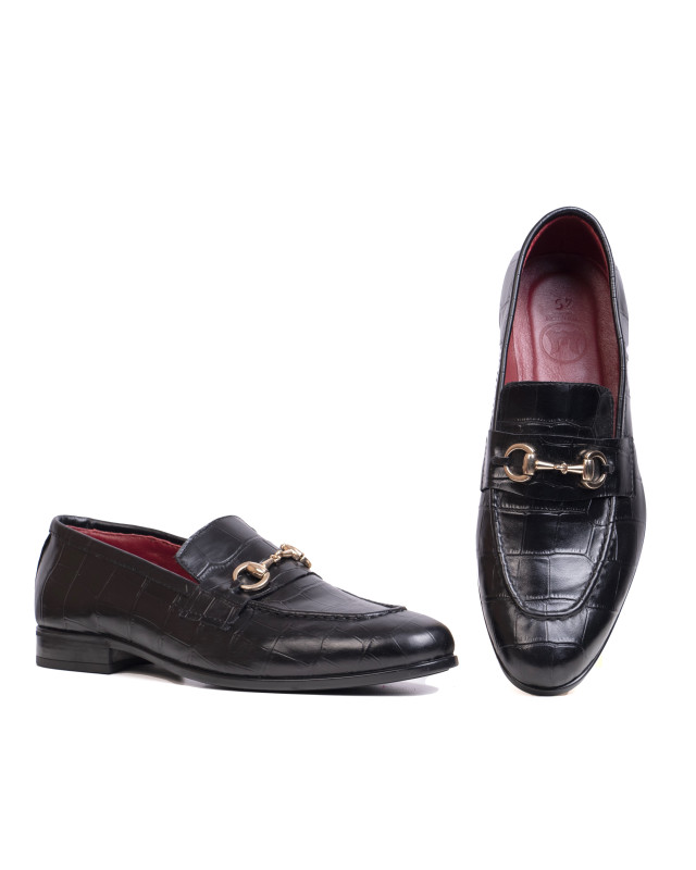 Penny Loafers: Black Crocodile Print