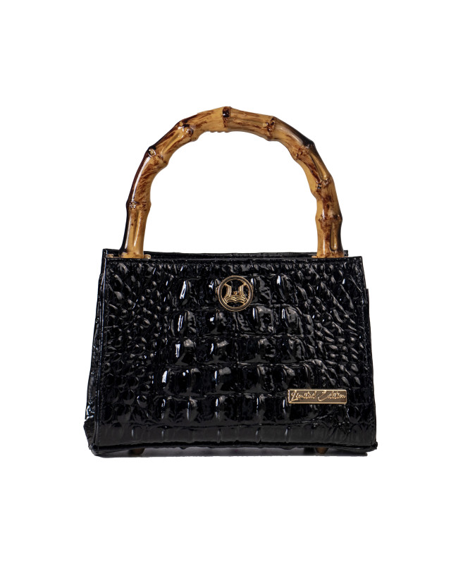 Shanghai Mini: Limited Edition Glossy Black Textured Crocodile Print