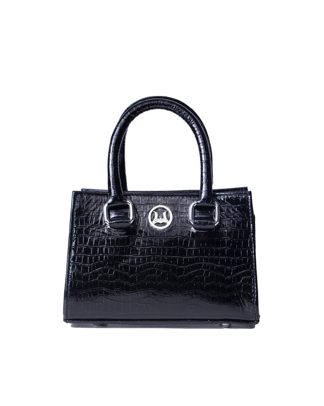 Lagos Mini: Glossy Black Crocodile Print