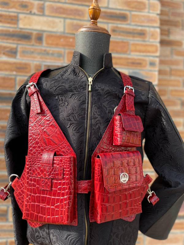 Utility Vest: Tiger Orange Crocodile Print