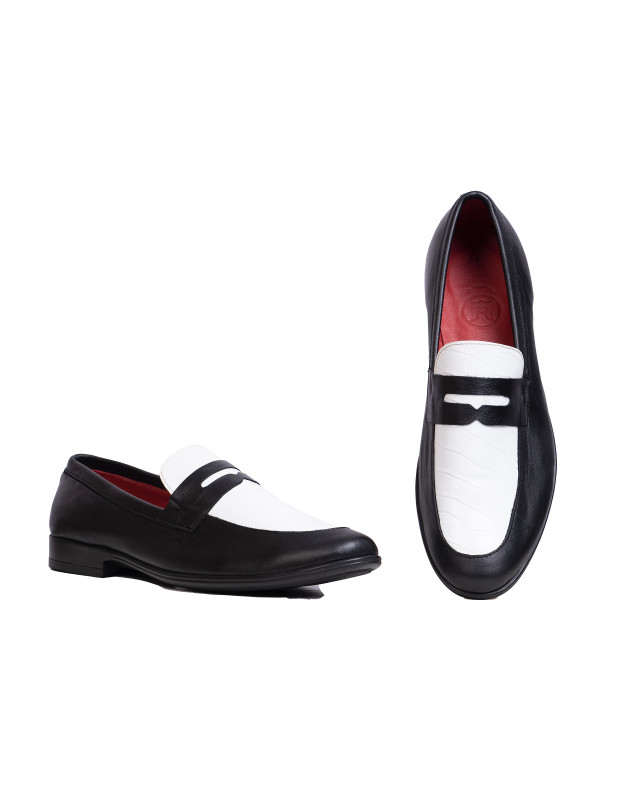 Penny Loafers: Black and White Crocodile Print