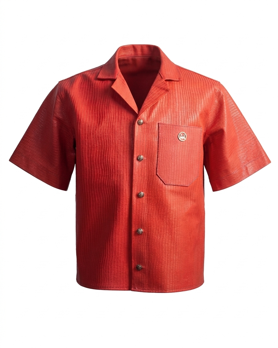 Leather Shirt: Peach Monitor Lizard Print